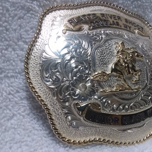 AQHA CMSA Cowboy Mounted Shooting Association Trophy Buckle Platte River Shoot - Picture 2 of 11